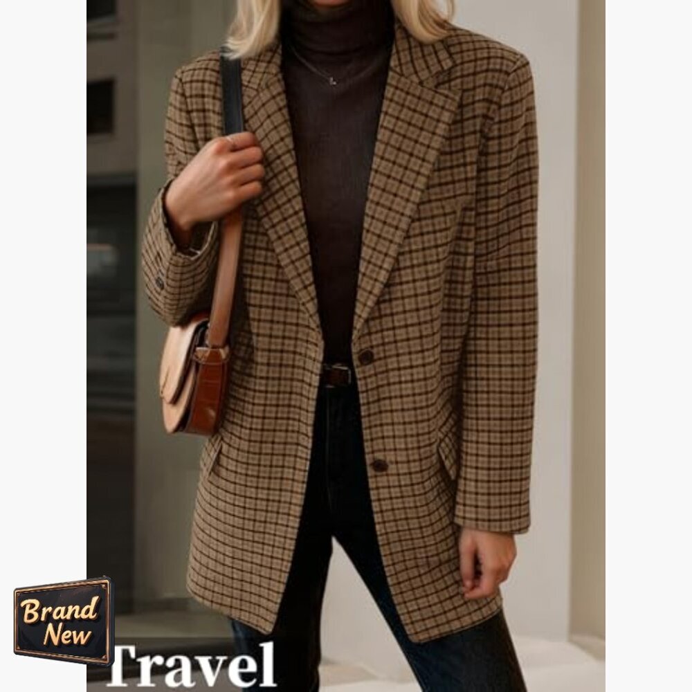 Wool Blend Blazer Notched Lapel Pockets Business Casual Jacket - Picture 4 of 7